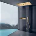 Cesena Brushed Gold Recessed Ceiling Mount LED Thermostatic Rainfall Musical Shower System with Hand Shower