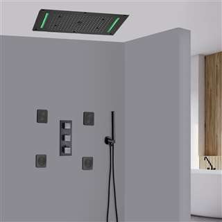 Vicenza Matte Black Thermostatic LED Mist Waterfall Rainfall Shower System with Jetted Body Sprays and Hand Shower
