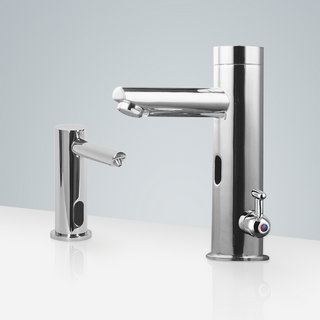 BathSelct Creteil Freestanding Touchless Motion Sensor Faucet & Automatic Liquid Soap Dispenser for Restrooms in Chrome
