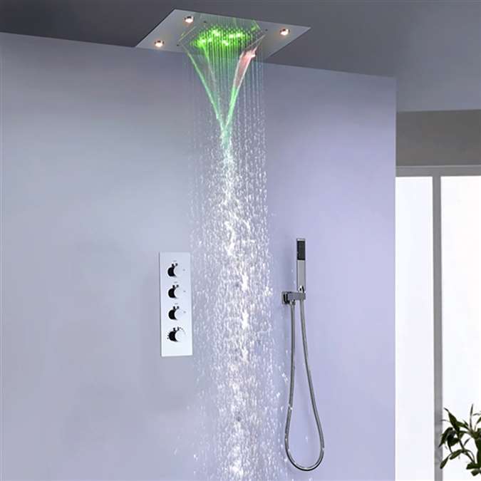 BathSelect 15"*20" Large LED Shower Shead with Way Mixer & Handshower