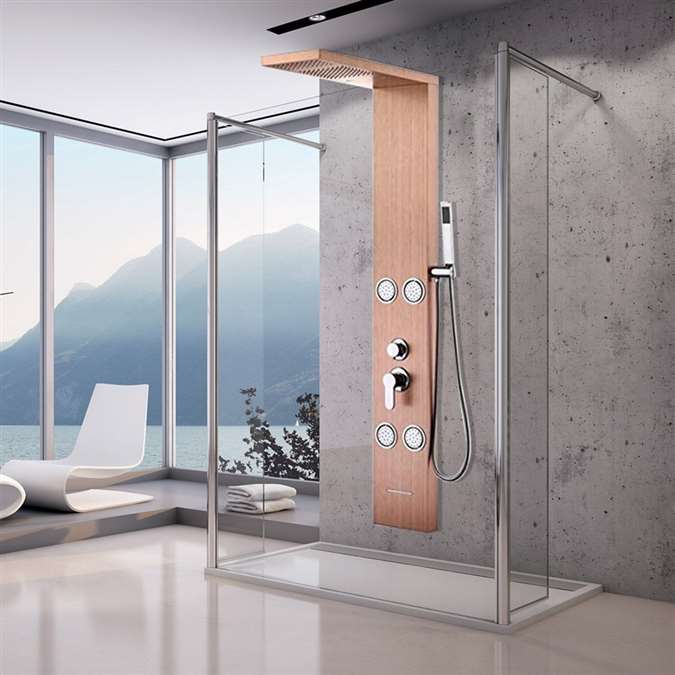 Aveiro Stainless Steel Bronze Shower Panel System with Rainfall Shower & Body Massage Jets