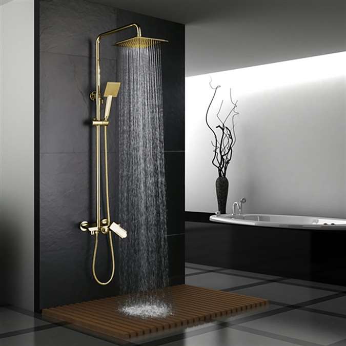 Nanterre Solid Brass Luxurious Exposed Gold Bathroom Shower Set