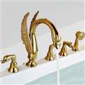 BathSelect Dragon Gold Finish Dual Handle 5 Piece Deck Mount Bathtub Faucet