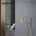 Bravat Thermostatic Shower Set With Rainfall Shower Head And 6 Pieces SPA massage Jets With 3 Way Mixer Faucet In Gold Finish