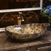 Shop BathSelect European Style Boat Shaped Deck Mount Black And Cream Marble Sink With Attached Vintage Faucet