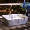 BathSelect European Style Rectangular Shaped Deck Mount Black And White Marble Sink With Freestanding Vintage Faucet.