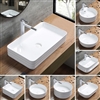 BathSelect Square Shaped Ceramic Deck Mount Sink With Horizontal Lines Over It In Pure White Finish