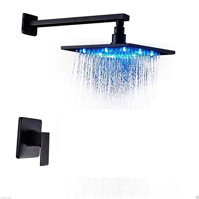 Oil Rubbed Bronze 16 Inch Bathroom Rain Shower Faucet Set With LED Color