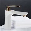 Lille Single Handle Long Reach Spout White & Gold Bathroom Faucet