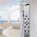 Shower Panel System in Mirror Silver Tempered Glass with Rainfall Shower Head LED Display Handshower