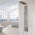 Shower System with Rainfall and Waterfall Showerheads in Brushed Stainless