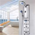 Aluminum Shower Panel System with LED Rainfall Shower Head, LED Shower Wand, Display, Tub Spout and Mirror