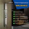 Brushed Stainless Steel Rainfall Shower Panel Rain Massage System Thermalstatic Faucet with Jets & Hand Shower