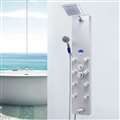 Shower Panel System in Silver Tempered Glass with Rainfall Shower Head, LED Display, Handshower, Tub Spout