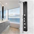 Shower Panel System with Heavy Rain Shower and Spray Wand in Black Deco-Glass