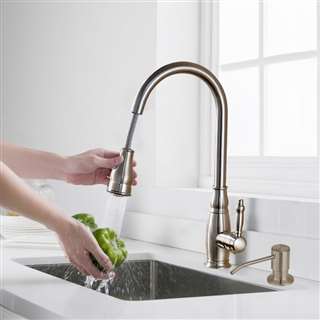 Lecce Kitchen Pull Out Sink Faucet Brushed Nickel Hot & Cold Water Mixer with Soap Dispenser