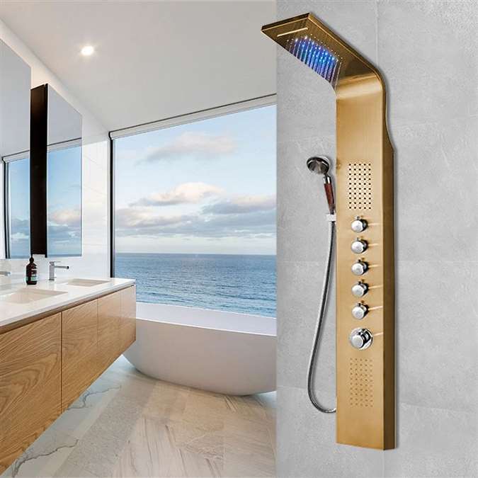Shop Primo Pulsating Massage Shower Panel Gold Plated At BathSelect