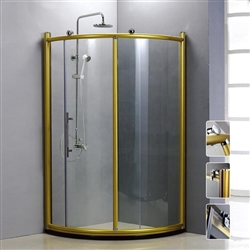 BathSelect Arc Shape Freestanding Bath Shower Enclosure In Gold Polished Frame