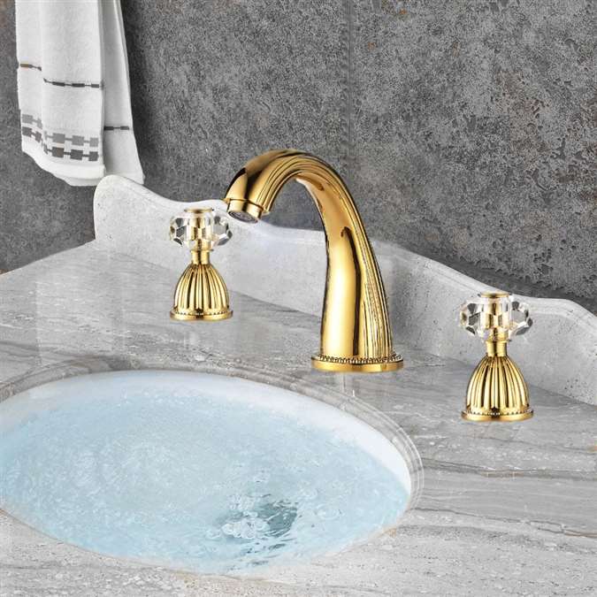 Widespread bathroom Lavatory Sink faucet Crystal handles Mixer tap Gold clour