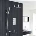 Thermostatic Shower System Set With 8" Square Rainfall Head Handspray Tub Filler