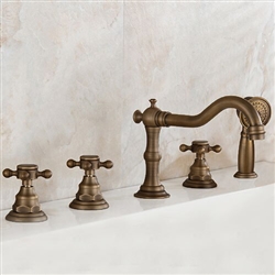 Antique Brass Finish Tub Faucet with Hand Shower