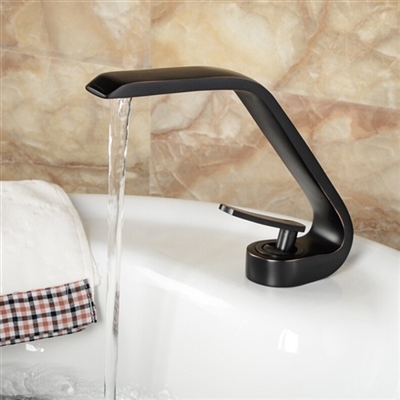 Reno Contemporary Deck Mount Sink FaucetDeck Mount Elegant Brass Black Basin Vanity Sink Mixer Faucet Single Handle Hot and Cold Lavatory Sink Mixer Tap