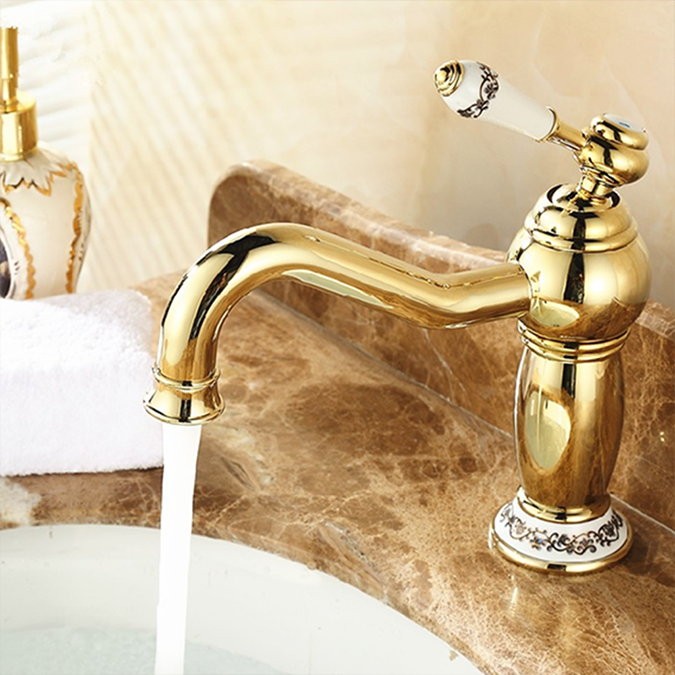 Rio Gold Plated Sink Faucet with Ceramic Accents