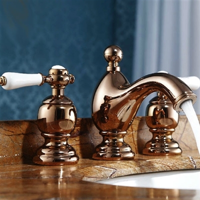 Rose Gold Plated 3 pcs Basin Faucet Dual Ceramic Handle Mixer Tap