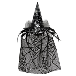 Add a little witchcraft to your next Halloween by wearing the Spider Witch Hat Headband w/Veil. The combination of black tulle, feathers, and silver spider web add an eerie touch to this easy to wear headband. Sized to fit most; not eligible for returns.