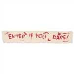 The Enter If You Dare! Fabric Banner is perfect for any Halloween or Zombie decor. The natural fabric banner features a red Enter if you Dare phrase, printed to resemble blood stained letters. One banner per pkg. Measures 12 inches tall and 6 foot long.