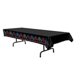 The Day Of The Dead Tablecover is a necessary decoration for your buffet or serving tables. Black plastic is accented with colorful designs of sugar skulls and flowers along each side. Printed one side. One table cover per package.