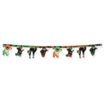 The Vintage Halloween Streamer is made of cardstock and printed on two sides. Measures 10 inches tall and 6 feeet 11 inches long. Contains one per package. Completely assembled.