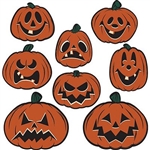 The Vintage Halloween Pumpkin Cutouts are made of cardstock and printed on two sides. Each one has a different facial expression from intimidating to happy to silly. Sizes range in measurement from 6 1/2 inches to 9 1/2 inches. Contains 8 per package.