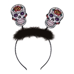 Put a Sugar Skull on your skull with these fun Day Of The Dead Sugar Skull Boppers!  The one-size-fits-most headband lets you show your Day of The Dead spirit where ever you go!  Skulls are 3 inches tall by 2 1/4 inches wide.