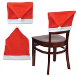 Use the Santa Hat Chair Cover to give your table setting a festive look. This red and white chair cover is made from a polyester felt fabric and measures approximately 18.5 inches by 25 inches. Contains one chair cover per package.