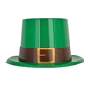 The Plastic Leprechaun Top Hat is made of vibrant green lightweight plastic with a black cardstock band around the brim. Fits full size head. One size fits most. One per package. No returns.