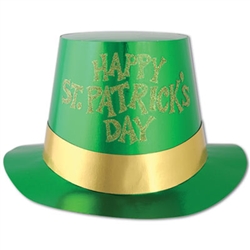 Green Happy St Patricks Day Foil Hi-Hat (sold 25 per box)