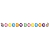 The Easter Streamer is made of cardstock and printed on two sides. Features brightly colored egg cutouts with "Hoppy Easter" printed in white lettering. Measures 6 1/4 inches tall and 8 feet long. One per pack. Assembly required.