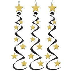 Black and Gold Star Whirls (3/pkg)