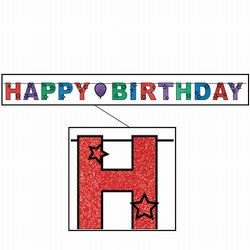 Glittered Happy Birthday Streamer, 8½inx10ft  (1/Pkg)