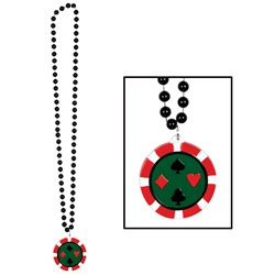 Black Beads with Poker Chip Medallion (1/pkg)