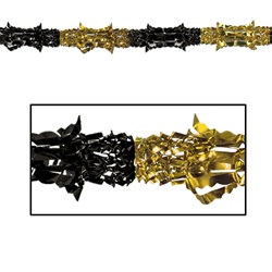 Black and Gold Metallic Garland, 8"x9'  (1/Pkg)