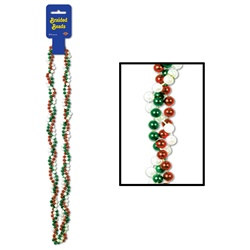 Red, White and Green Braided Beads