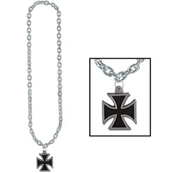 Chain Beads with Black Iron Cross Medallion (1/pkg)