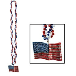 Braided Beads with American Flag Medallion (1/pkg)
