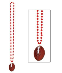Red Beads with Football Medallion (1/pkg)