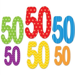 Each 50 Cutouts package contain 6 cutouts with 3 different pairs of sizes. All are different colors and designs. Made of cardstock material and printed on both sides.