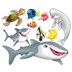 Decorate for an under the sea or nautical party with our colorful and fun Under The Sea Props. There are props of a shark, fish and a turtle, among a few other under the sea friends. There are nine Under The Sea props included in the package.