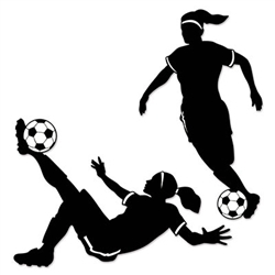 Celebrate a successful girls soccer season by throwing a team banquet or soccer themed party. PartyCheap's Girl Soccer Silhouettes are perfect for the occasion. One features a girl dribbling a soccer ball, while the other is a girl kicking the soccer ball