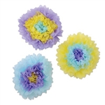 These Assorted Lavender Tissue Flowers will make any room feel like spring. Each flower contains tissue colors  of lavender, blue and yellow. Three flowers per package. Each flower measures 10 inches. Simple assembly required.